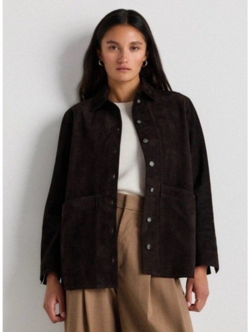 Quince Womens 100% Suede Chore Jacket Charcoal Black Size XS